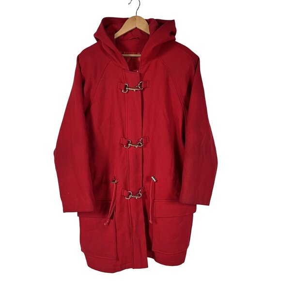 Peter Daniels 70% Wool Cherry Red Hooded Duffle Coat Size Medium - Picture 1 of 8